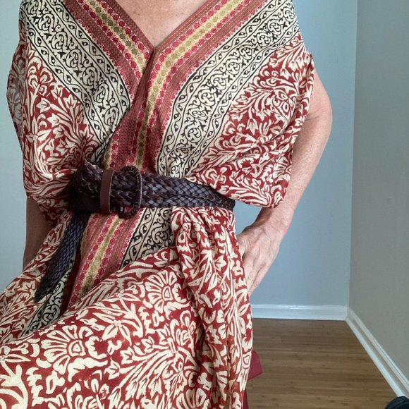 Block Print Caftan Size Free Rust, Tan & Black - Picture 12 of 15